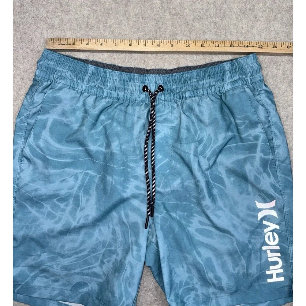 Hurley Men’s Medium Volley Swim Trunks With Built In Shorts And Pockets Blue
